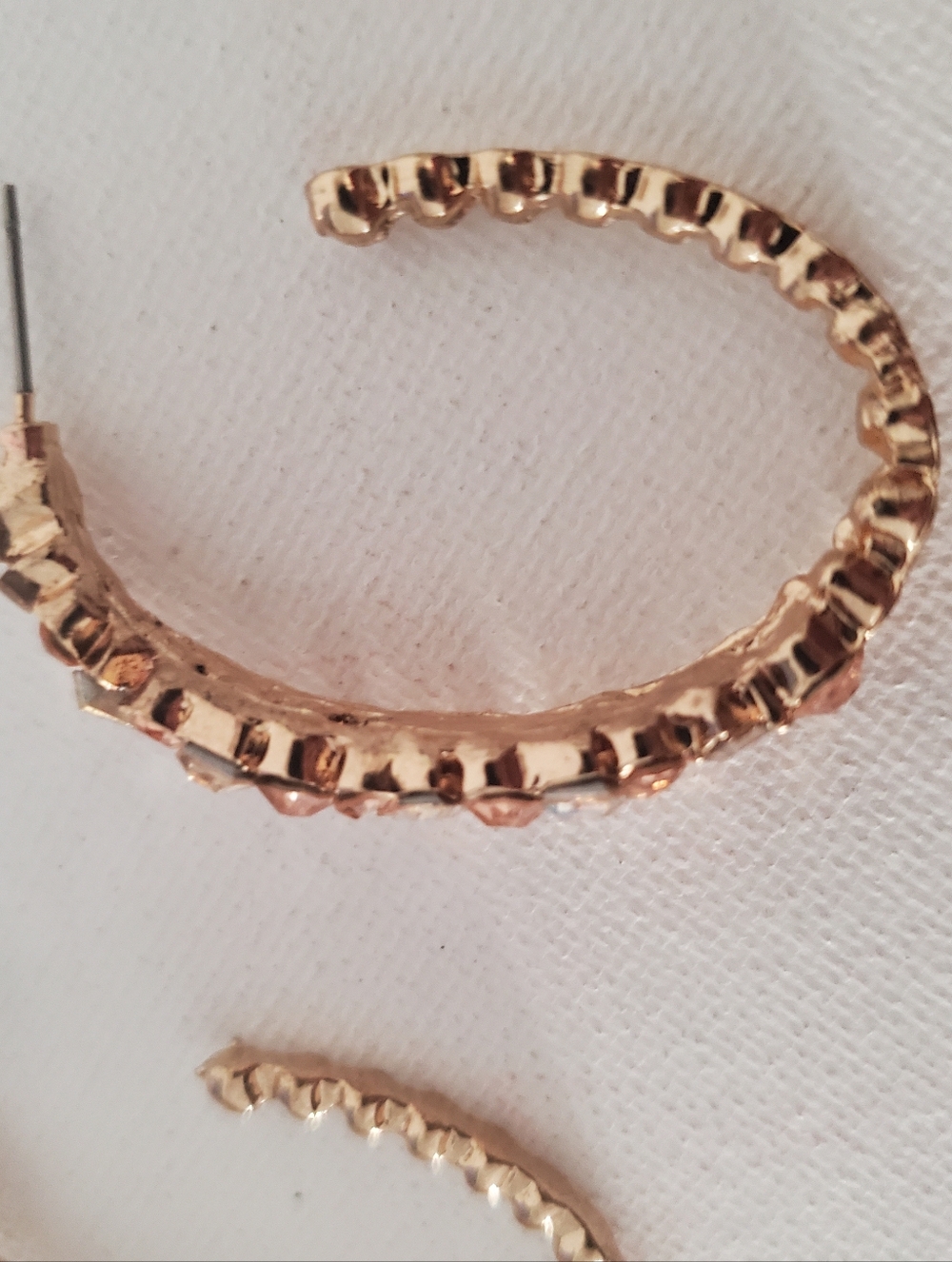 Gold-Tone Crystal Hoop Earrings - Sparkling‎ Rose Gold Stones - Picture 7 of 7